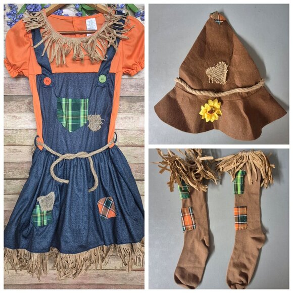 NWOT Girls Scarecrow Halloween Wizard of Oz Costume Size XL 14 16 3 Piece Set - Picture 1 of 10